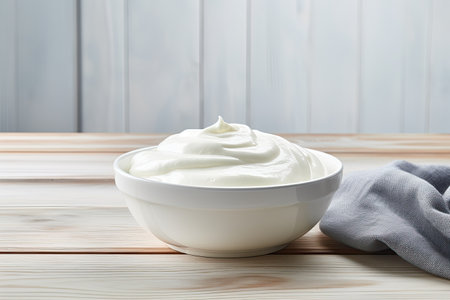 Sour cream bowl on wooden tableの素材