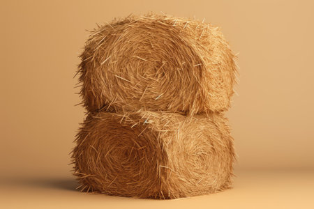 Symbol of harvest time on an agriculture farm hay bale and haystackの素材