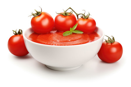 Tomato soup bowl on white backgroundの素材