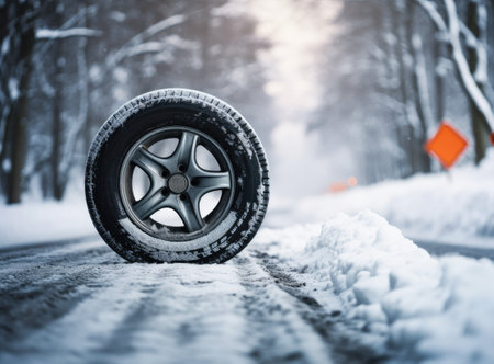Winter is coming so switch to snow tires for icy roads with a signの素材