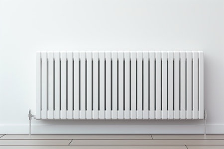 White wall with detailed heating radiatorの素材