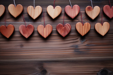 Wooden background with heart shapesの素材