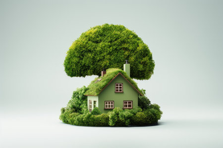 Green tree shaped like a house for property illustrationの素材