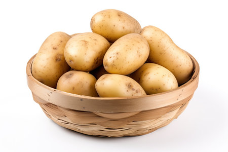 Isolated basket of potatoes on white backgroundの素材