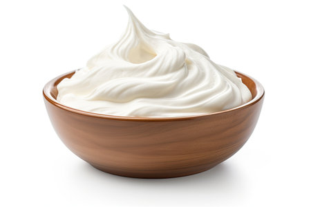 Isolated bowl of whipped white cream on white backgroundの素材