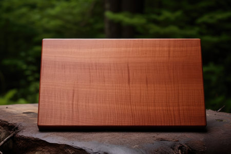 Handmade cherry wood cutting board on linenの素材
