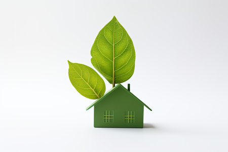 Leaf mounted mini greenhouse on white backgroundの素材