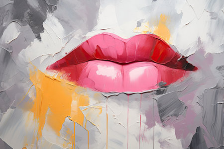 Multicolored abstract strokes of lipstick smudge on gray backgroundの素材