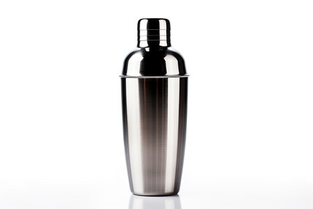 Metal cocktail shaker from the front on a white backgroundの素材