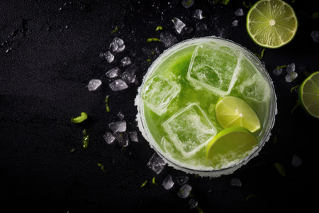 Salt and lime on a dark background high proof drink top viewの素材