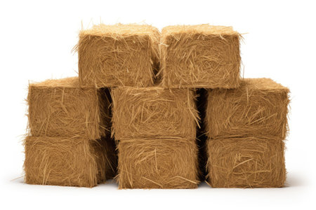 Straw and hay stacks on a white backgroundの素材