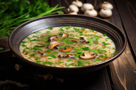 Soup with mushrooms parsley and fungiの素材