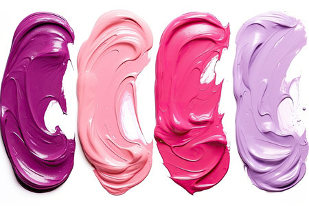 Various smears of lipstick on white background representing beauty and make upの素材