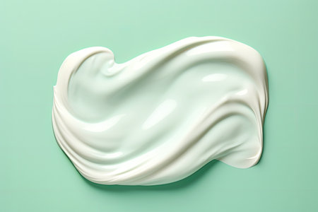 Smearing a white skincare product on a mint colored background close upの素材