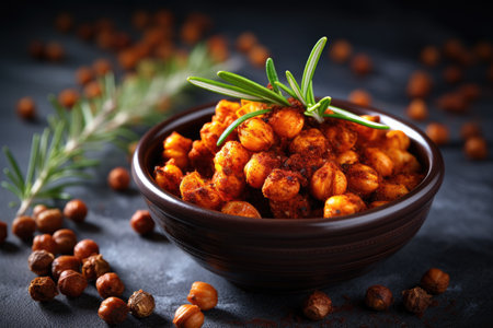 Vegan spicy chickpeas in bowl space for textの素材