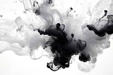 Abstract black and white ink blot in waterの素材