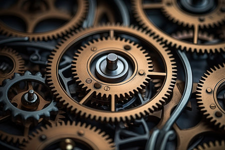 Background of old clock gears close up viewの素材