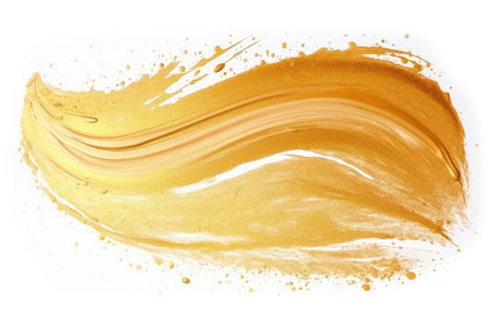 Abstract painting with gold and bronze glitter on a white backgroundの素材