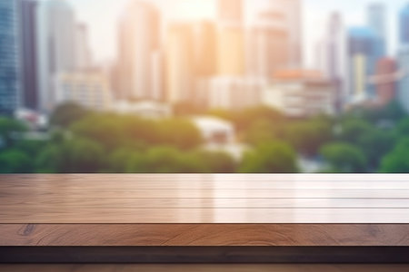Abstract background mock up for displaying or montage of products with empty wooden tabletop and bluの素材