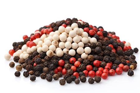 Assorted pepper mix on white background in focusの素材