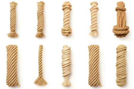 Assorted ropes on a white backgroundの素材