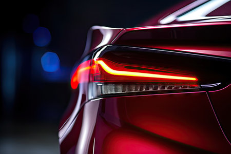 Closeup of a modern car s rear light which is redの素材