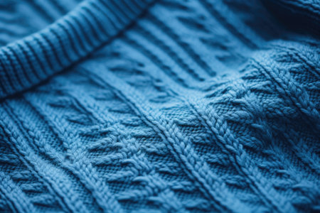 Close up of a soft sweater in blue woolの素材