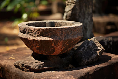 Cambodia s ancient mortar and pestle made of graniteの素材