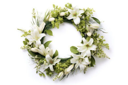 White background isolated funeral wreathの素材