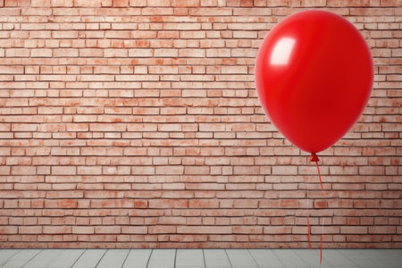 Copy space with red gas balloon on brick wall backgroundの素材