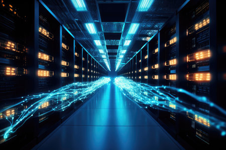 Fiber optic cable in data center roomの素材