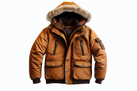 Fashionable winter coat on neutral backgroundの素材