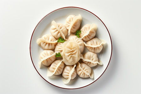 Georgian dish khinkali with a plain white background seen from above and separatedの素材
