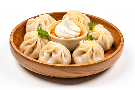Georgian khinkali a traditional dish presented on a white backgroundの素材