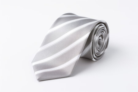 Gray and white striped tie isolated on white backgroundの素材