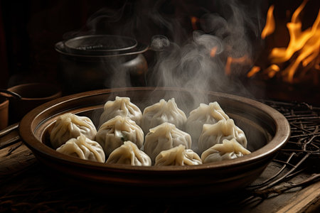 Hot Georgian dumplings on a plateの素材
