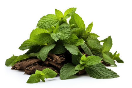 Gray mortar isolated on white with mint in itの素材