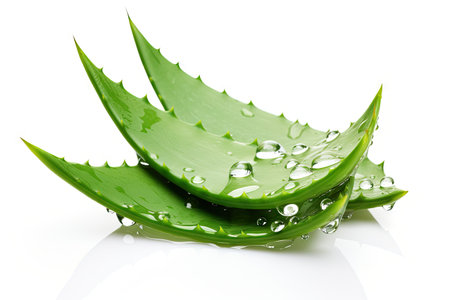Isolated Aloe Vera with water droplets on a white backgroundの素材