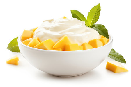Isolated white background with mango yogurtの素材