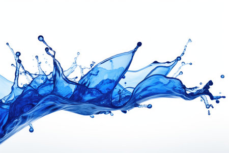 Isolated white background with blue water splashingの素材