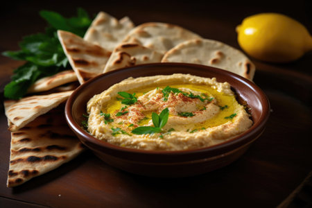 hummus served with pitaの素材