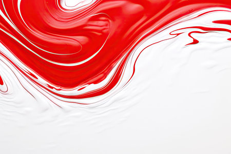 Red paint spill isolated white background from aboveの素材