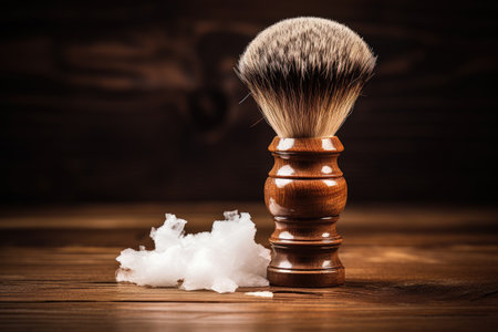 Safety razor and shaving brush on woodの素材