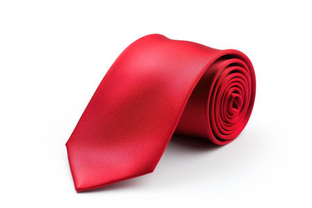 Red tie isolated on white background tied stylishly and narrowの素材