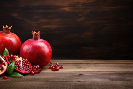 Ripe pomegranate on vintage woodの素材