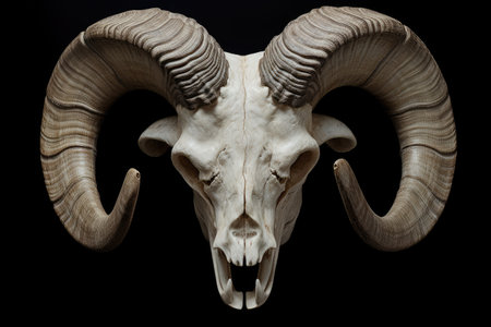 Skull of a ram seen from aboveの素材