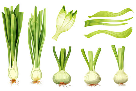 Sliced leek vegetable isolated on white background Setの素材