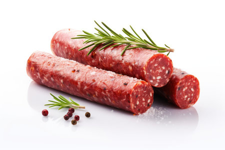 Spiced salami on white backgroundの素材