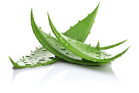 Singular aloe vera plant on white backgroundの素材