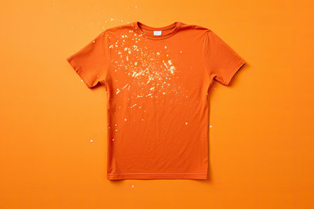 Stained cotton t shirt with deodorant on orange background perfect for ads or postersの素材